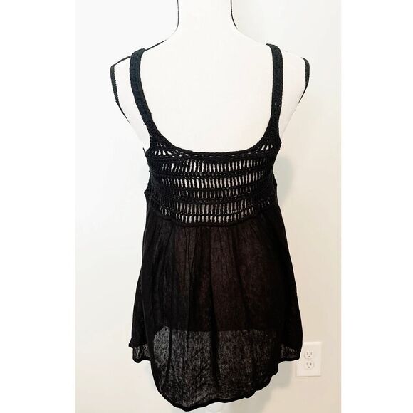 Moda International Black Sleeveless Scoop Neck Crochet Tank Top Size M - Picture 2 of 4